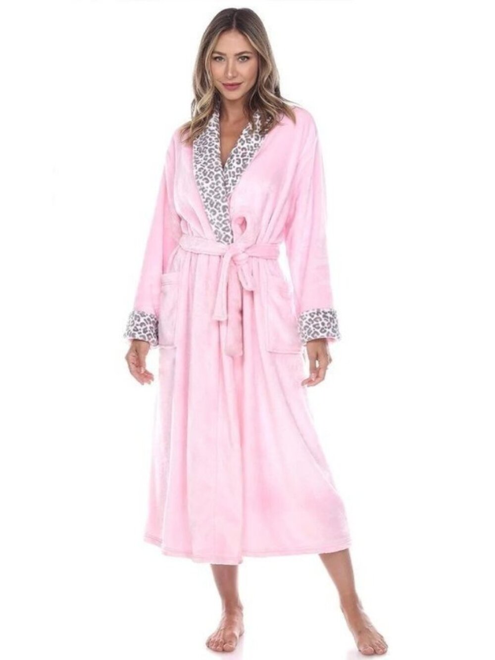 NWT PINK & GRAY SUPER SOFT PLUSH LEOPARD PRINT LOUNGE SPA ROBE - 2XL/3XL